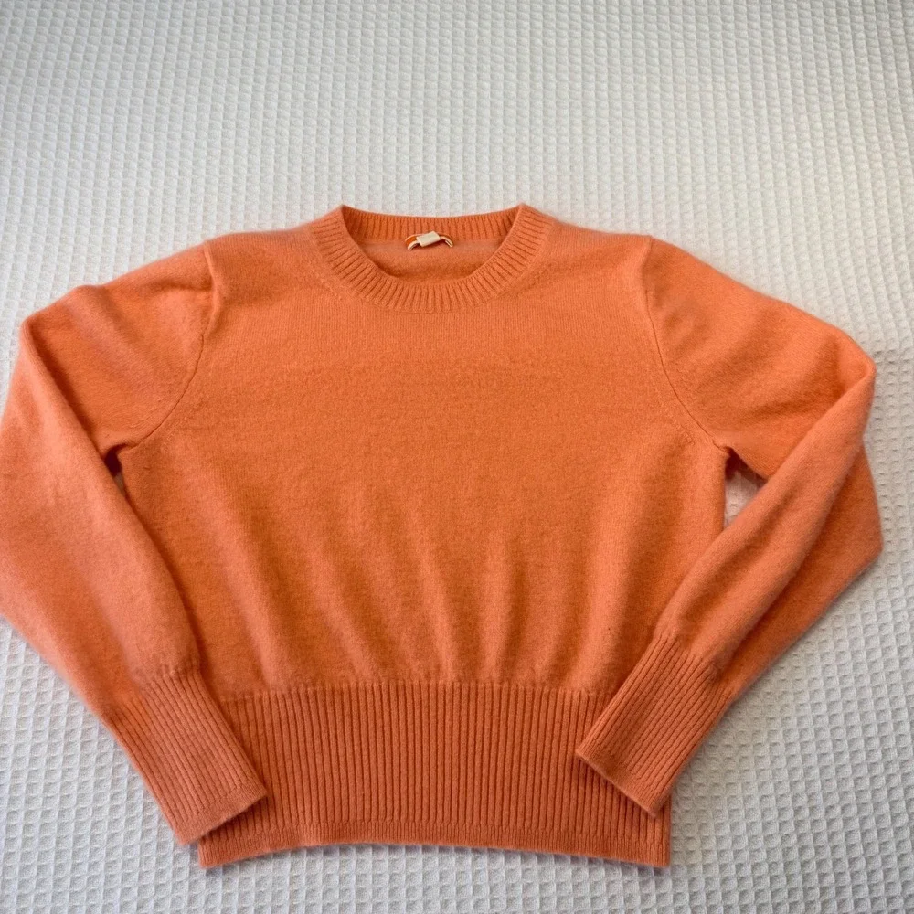 J.Crew Women's Orange 100% Cashmere Crewneck Sweater Size S Ribbed Knit